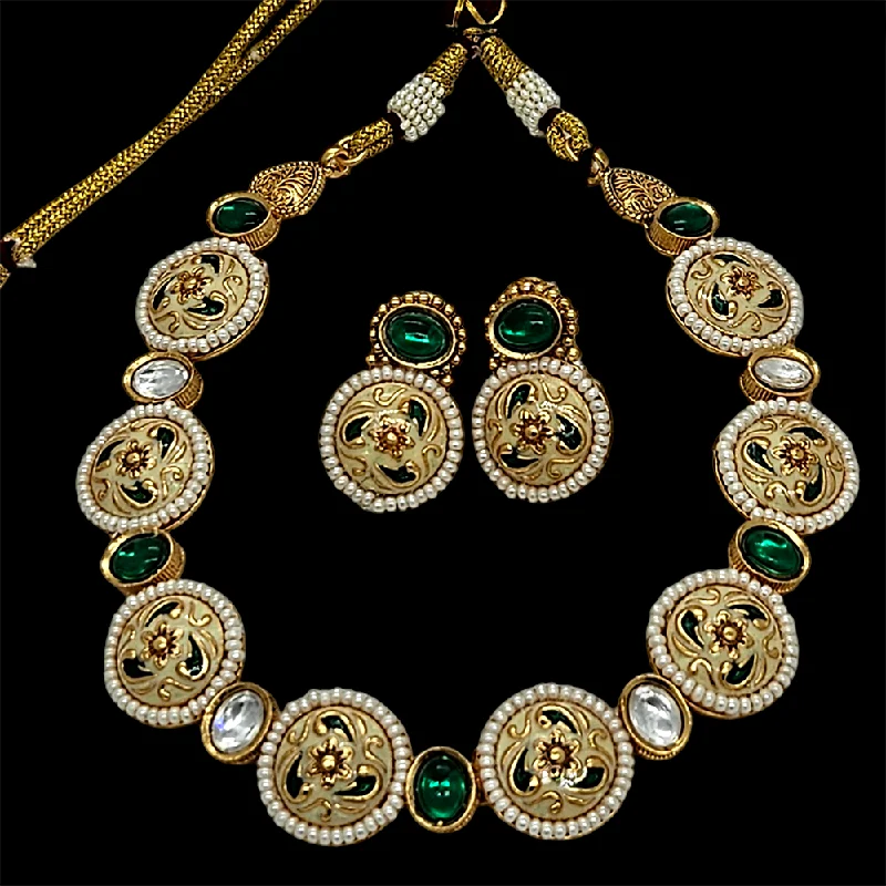 Celebrity Style Necklace-Nakoda Jewels Brass Copper Gold Plated Pota Stone Necklace Set