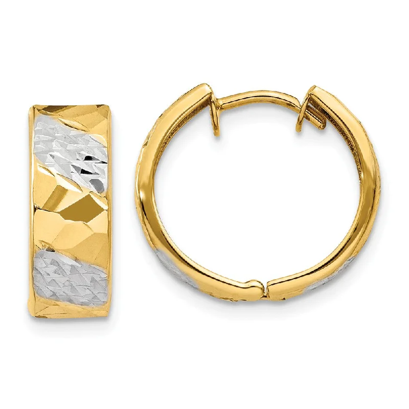 Elegant Cluster Earrings-Diamond Cut Hinged Hoops in 14k Yellow Gold, 15mm (9/16 Inch)