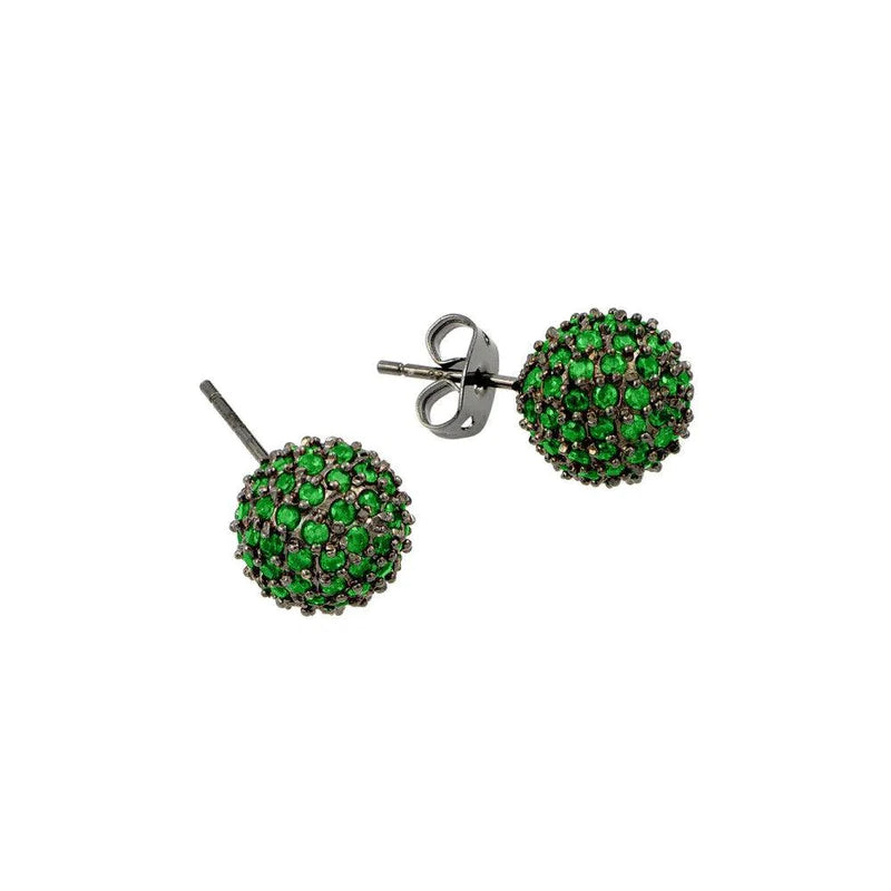 Gold and Diamond Earrings-Silver 925 Rhodium Plated Green CZ Stud Earrings