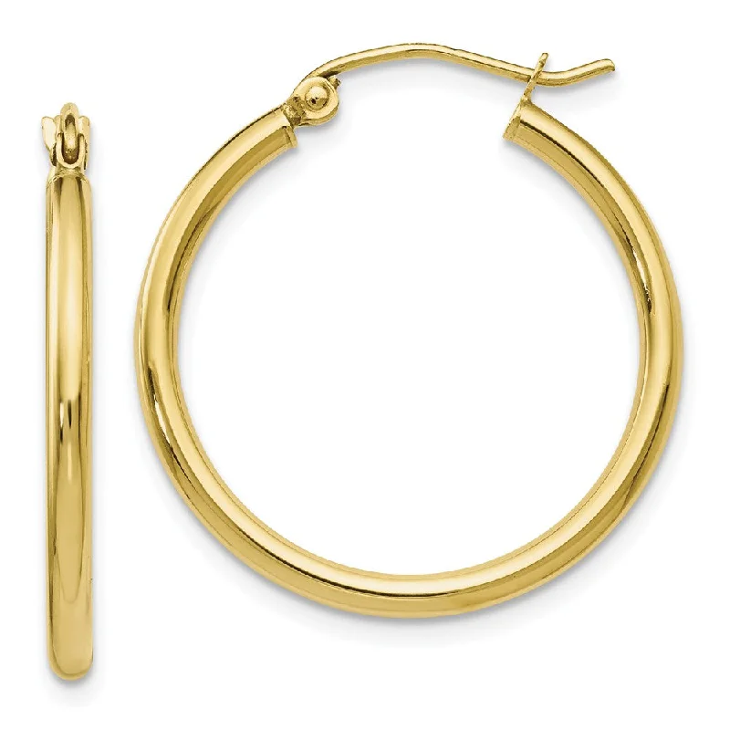 Modern Chain Earrings-2mm Round Hoop Earrings in 10k Yellow Gold, 24mm (15/16 Inch)