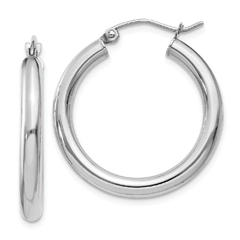 Small Silver Stud Earrings-3mm, 14k White Gold Classic Round Hoop Earrings, 25mm (1 Inch)