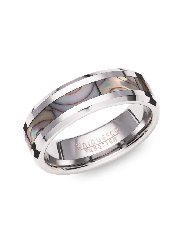 Fancy Diamond Ring-Unique & Co Abalone Shell Inlay Tungsten Ring