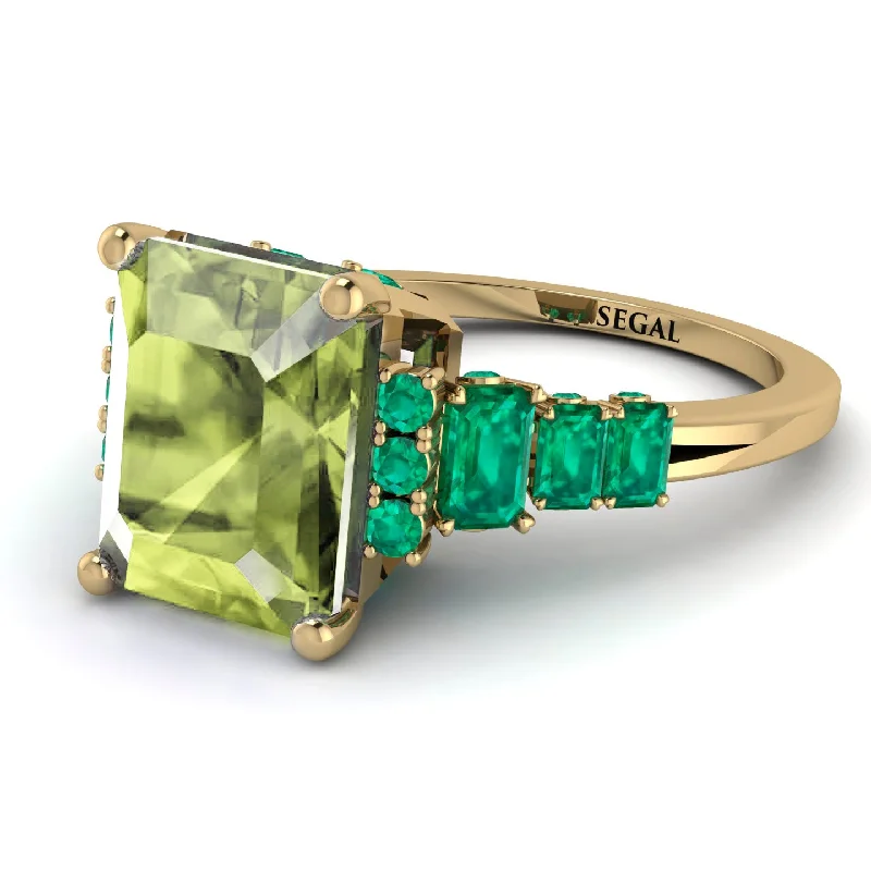 Fashionable Cocktail Ring-Emerald Cut Peridot Ring Hidden Round Diamonds - Sawyer No. 704