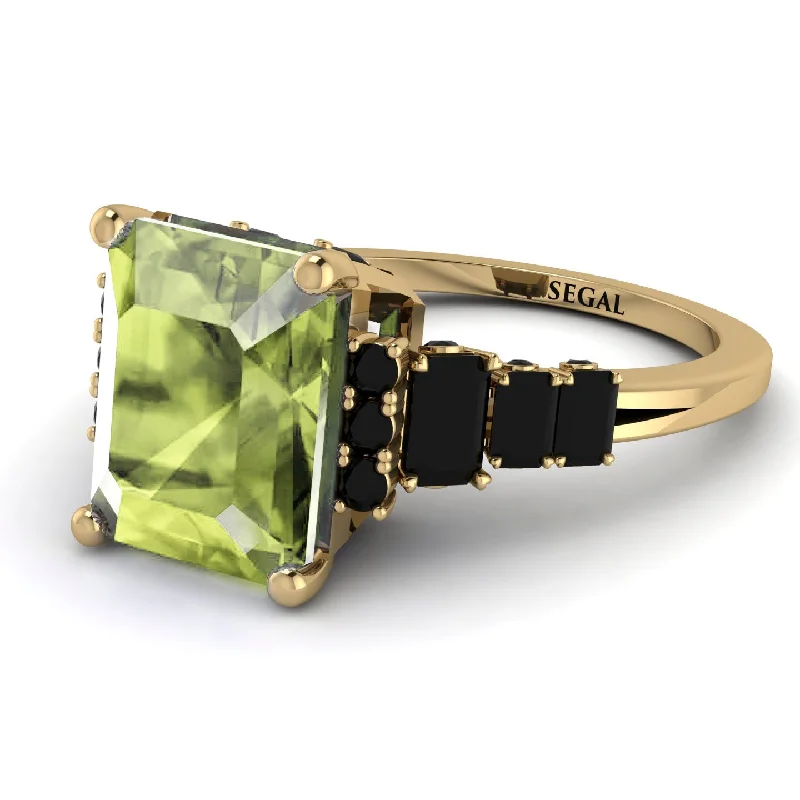 Simple Silver Ring-Emerald Cut Peridot Ring Hidden Round Diamonds - Sawyer No. 707