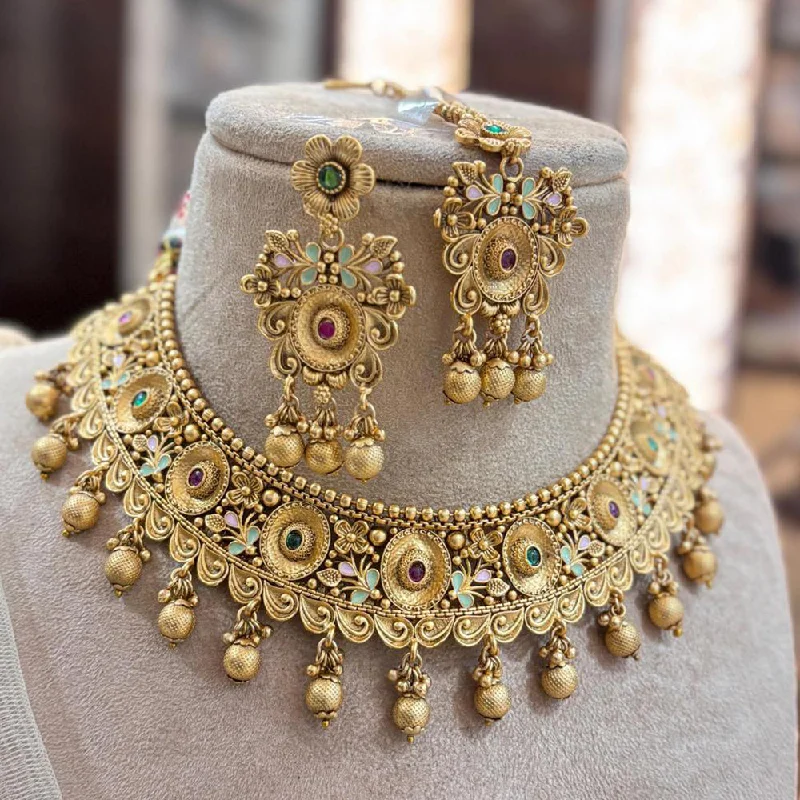 Simple Diamond Pendant Necklace-Jewel Addiction Gold Plated Pota Stone And Pearls Meenakari Necklace Set