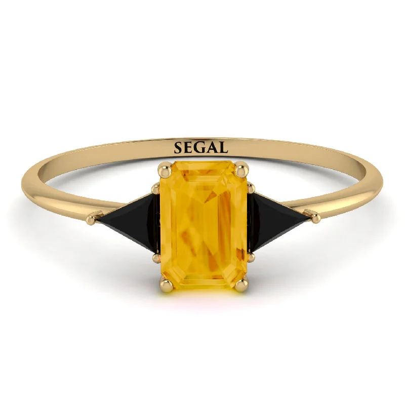 Gold Eternity Ring-Emerald Cut Citrine With Triangles Ring - Remi No. 607