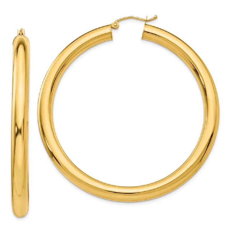 Earrings with Natural Stones-5mm, 14k Yellow Gold Classic Round Hoop Earrings, 55mm (2 1/8 Inch)