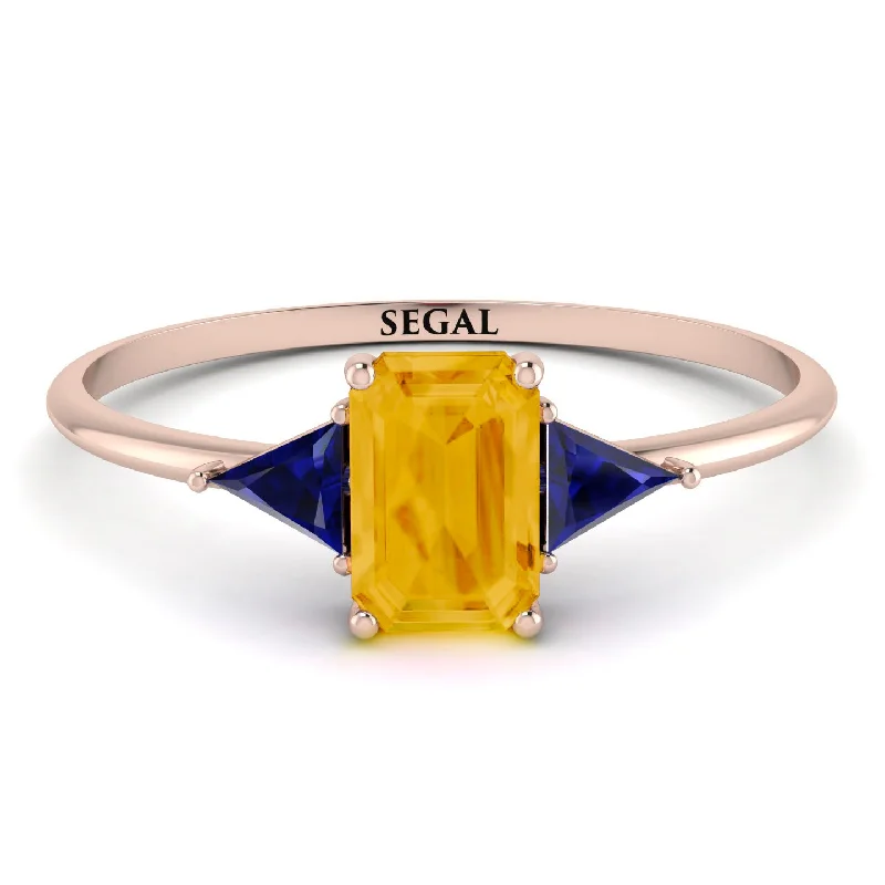 Wedding Ring Set with Diamonds-Emerald Cut Citrine With Triangles Ring - Remi No. 614