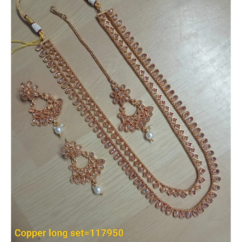 Personalized Name Necklace-Padmawati Bangles Copper Gold Crystal Stone Long Necklace Set