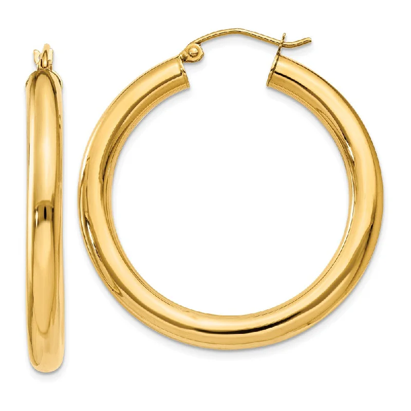 Modern Gemstone Earrings-4mm, 14k Yellow Gold Classic Round Hoop Earrings, 35mm (1 3/8 Inch)