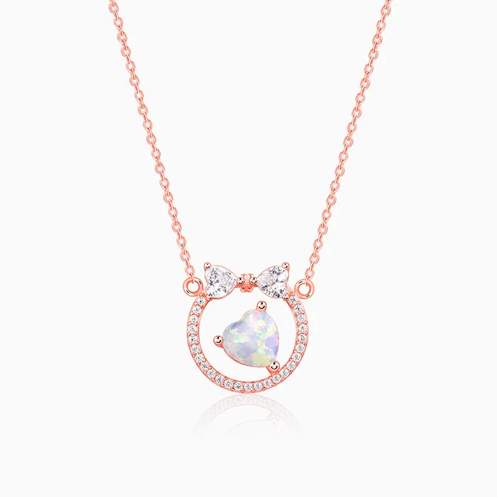 Simple Diamond Pendant Necklace-Rose Gold Bow Heart Necklace