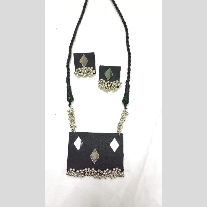 Fashionable Heart Pendant Necklace-Shrijicreation Oxidised Plated Handmade Ghungroo Mirror Necklace Set