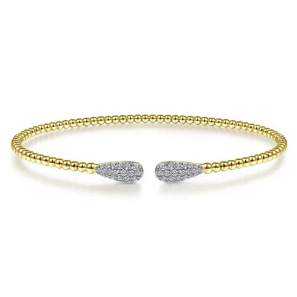 Custom Gemstone Bangles-14K Yellow Gold Bujukan Diamond Teardrops Bangle