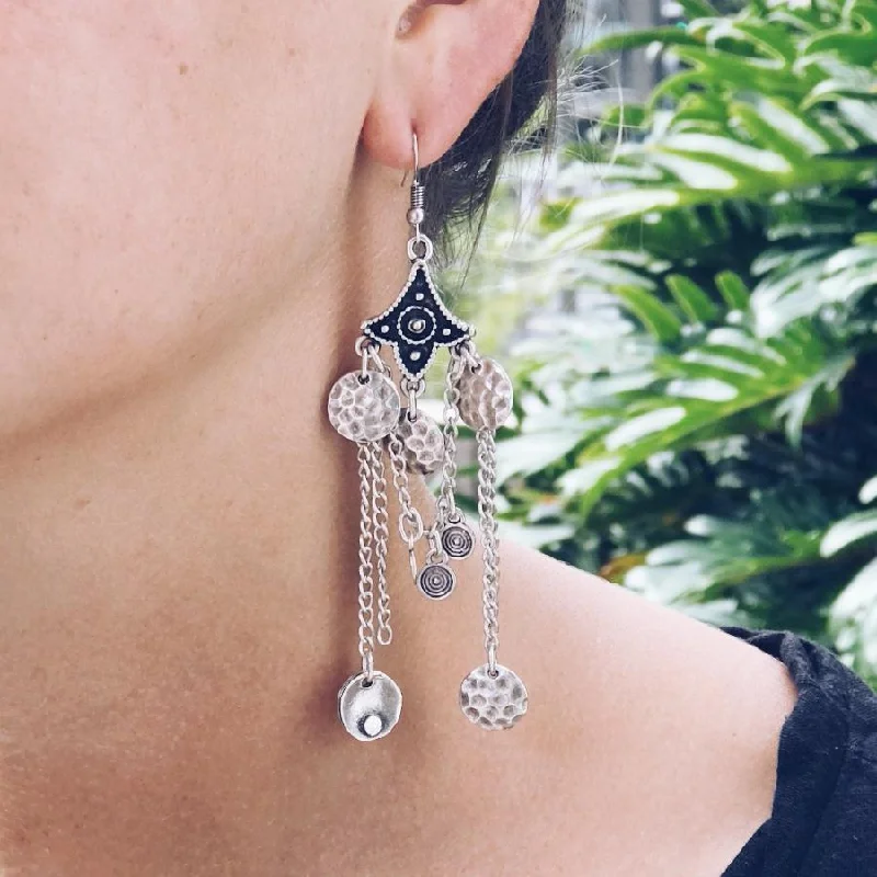 Large Statement Earrings-Anatolian Boho Earrings - "Cosmic Whisper"