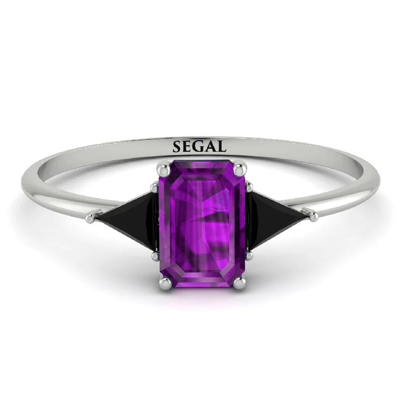 Rose Gold Engagement Ring-Emerald Cut Amethyst With Triangles Ring - Remi No. 309