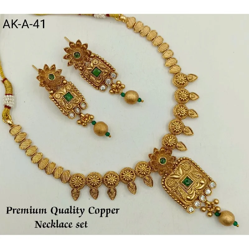 Double Layer Gold Necklace-Akruti Collection Copper Plated Pota Stone Necklace Set