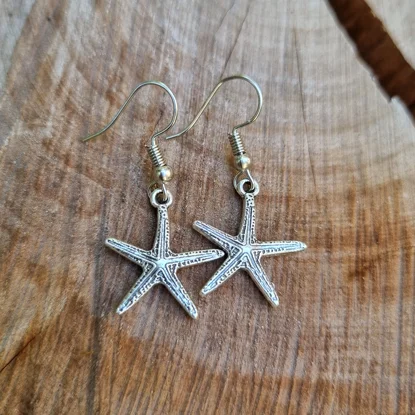 Handmade Gemstone Earrings-Small Silver Starfish Boho Earrings  - Beachy Bohemian Jewellery