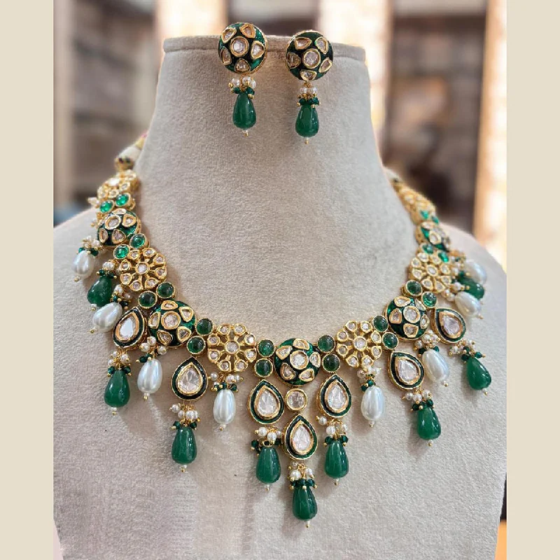 Elegant Diamond Necklace-Jewel Addiction Copper Gold Plated Polki Kundan Stone Beads Necklace Set