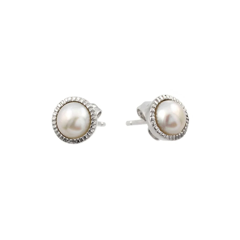 Large Silver Hoop Earrings-Silver 925 Rhodium Plated Round CZ Inlay Center Fresh Water Pearl Stud Earrings