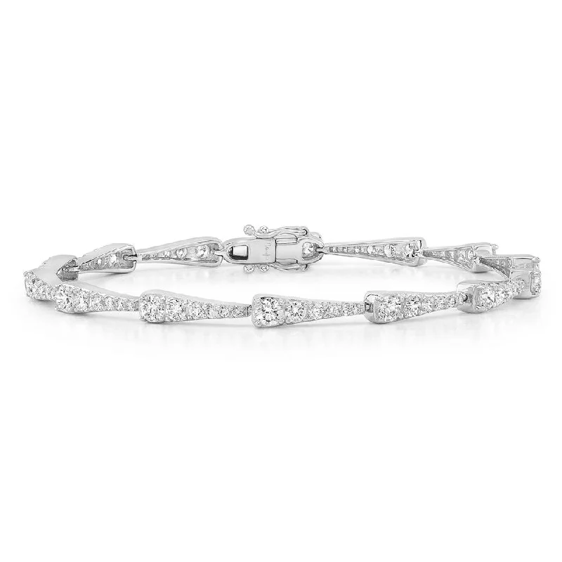 Adjustable Silver Bracelets-Uneek Bracelet with Graduating Round Diamonds in Tapered Bars