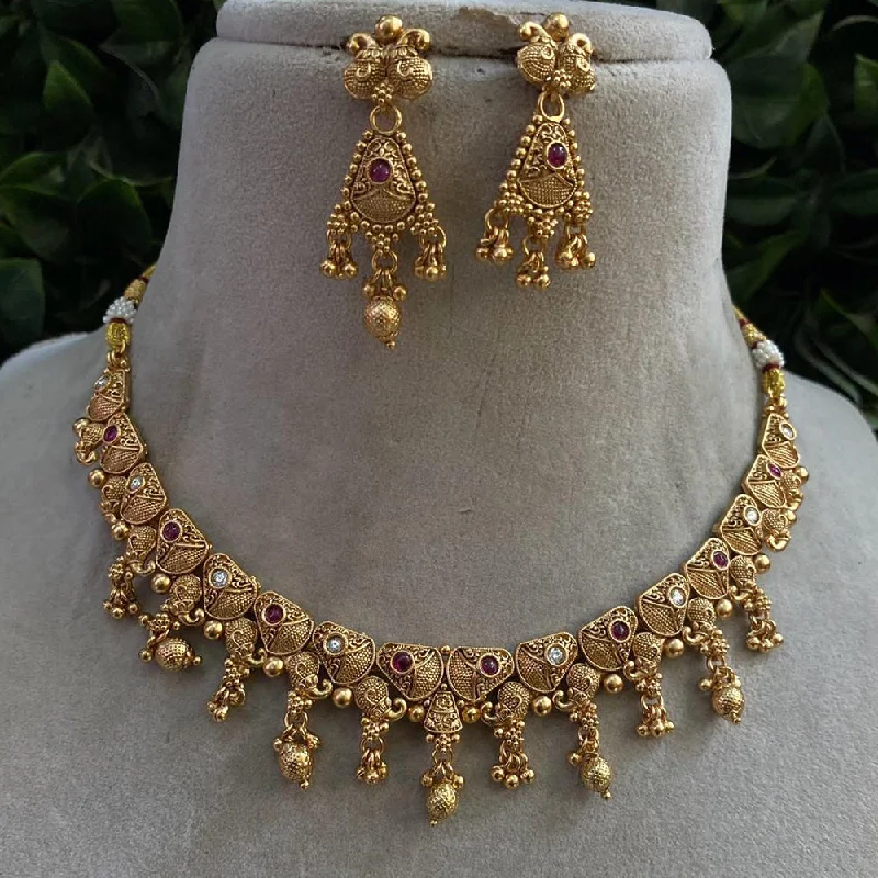 Silver Bar Necklace-Royal Kundan Jewellery Gold Plated Pota Stone Necklace Set