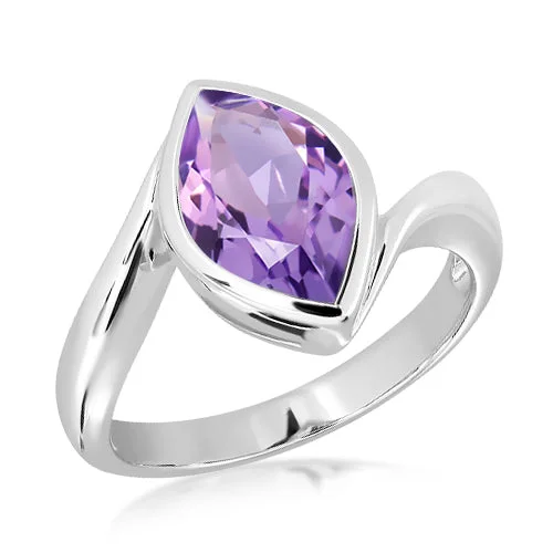 Handcrafted Diamond Ring-Unique & Co Sterling Silver Amethyst Ring