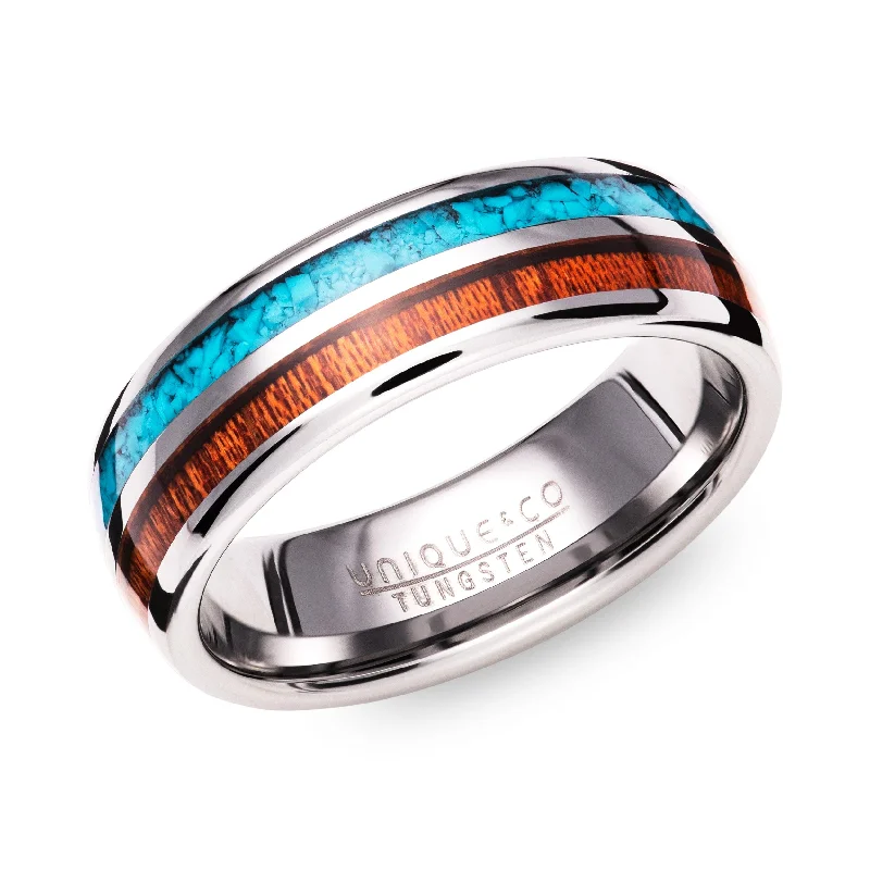 Infinity Love Ring-Unique & Co Tungsten Carbide Ring with Wood/Turquoise Inlay