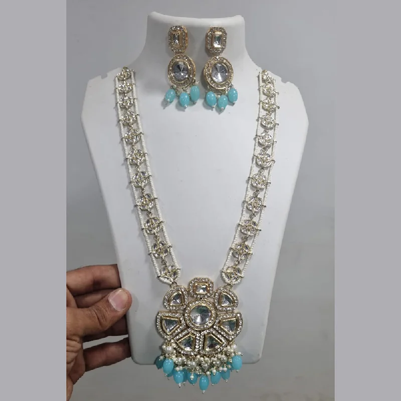 Trendy Chain Necklace-Naitika Art Gold Plated Kundan Stone And Beads Long Necklace Set