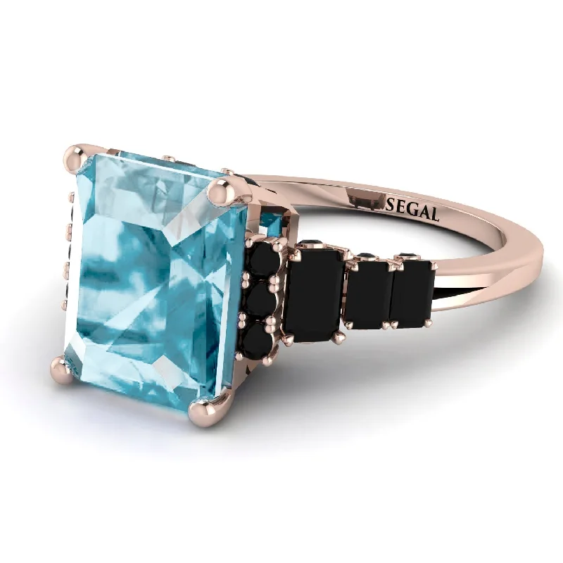 Beautiful Gemstone Ring-Emerald Cut Aquamarine Ring Hidden Round Diamonds - Sawyer No. 408