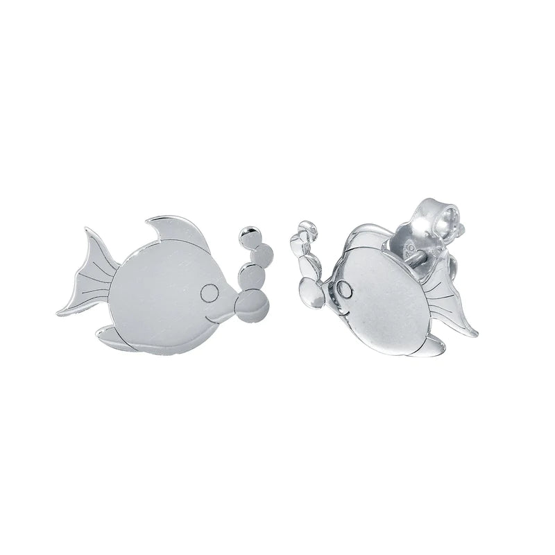 Black Pearl Earrings-Silver 925 Rhodium Plated Bubble Fish Stud Earrings