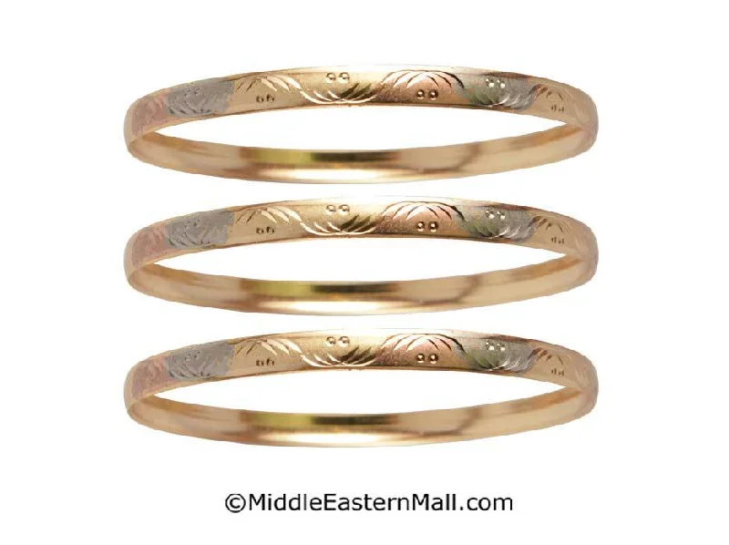 Designer Diamond Bracelets-Tri-Color Bangle Bracelets Oro Laminado Set of 3 Gold Plated one year warranty #9