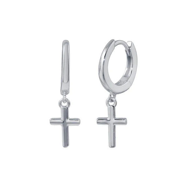 Bohemian Drop Earrings-Silver 925 Rhodium Plated Huggie Hoop Cross Earrings