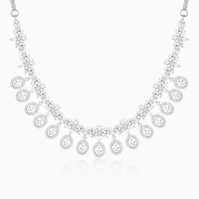 Chunky Bead Necklace-Silver Gleaming Bridal Necklace