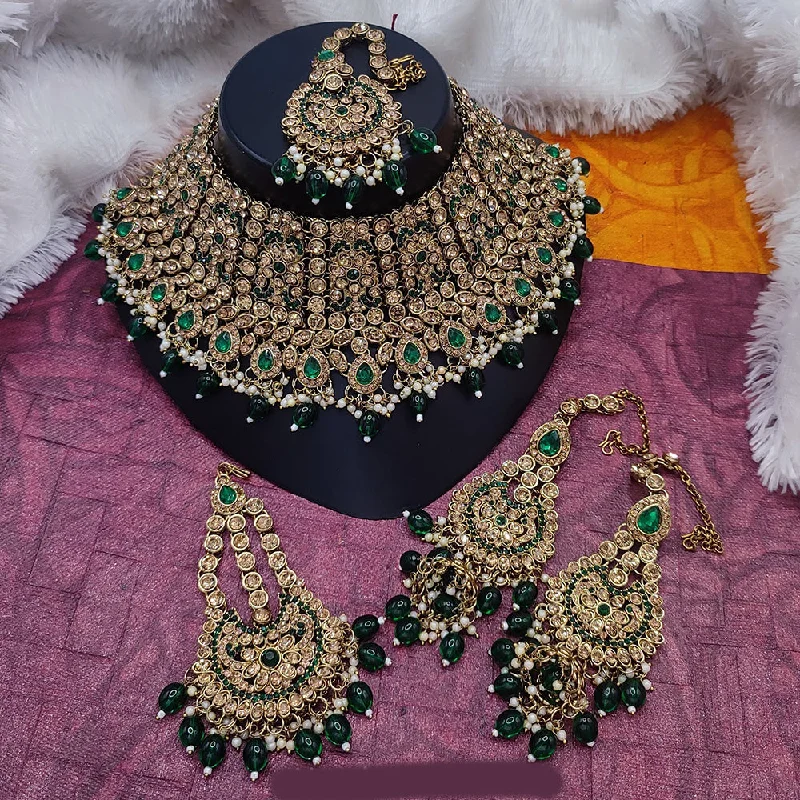 Unique Leather Necklace-Manisha Jewellery Gold Plated Crystal Stone And Beads Choker Necklace Set