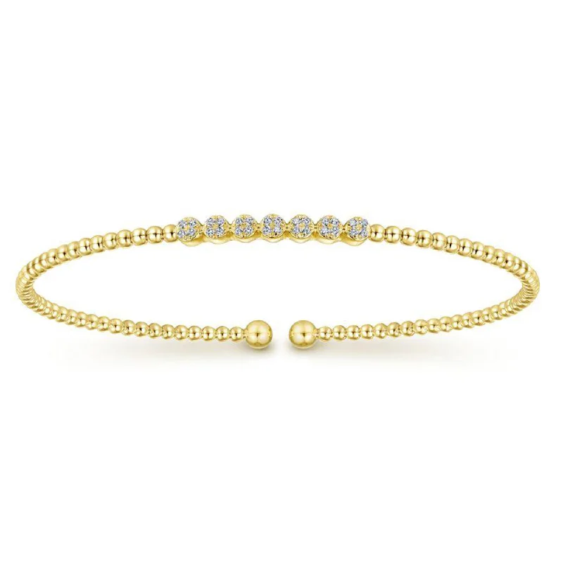 Multi-Color Wedding Bangles-14K Yellow Gold Bujukan Bead and 0.13cttw Cluster Diamond Bangle