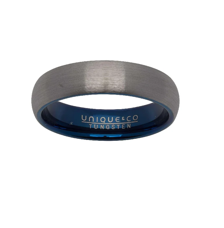 Custom Gemstone Ring-Unique & Co 6mm Tungsten Ring with Blue IP