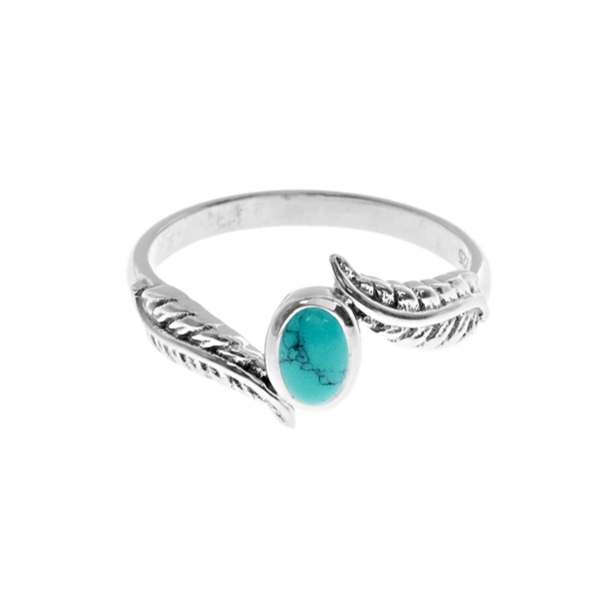 Women's Sapphire Ring-Sterling Silver Turquoise Feather Ring