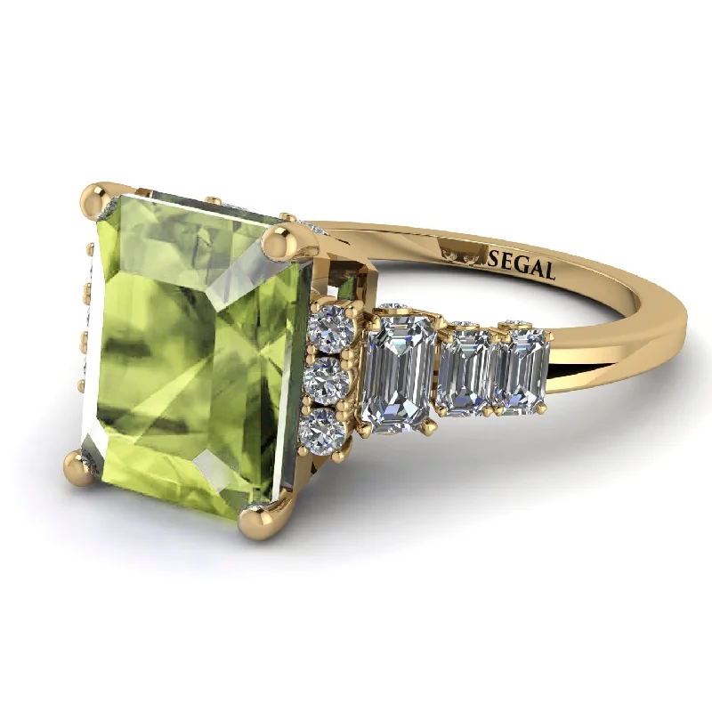 Sapphire Engagement Ring-Emerald Cut Peridot Ring Hidden Round Diamonds - Sawyer No. 701