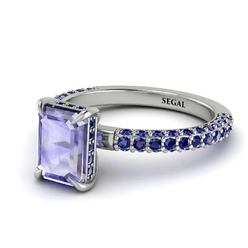 Stylish Diamond Ring-Hidden Halo Emerald Cut Tanzanite Engagement Ring - Ximena No. 215