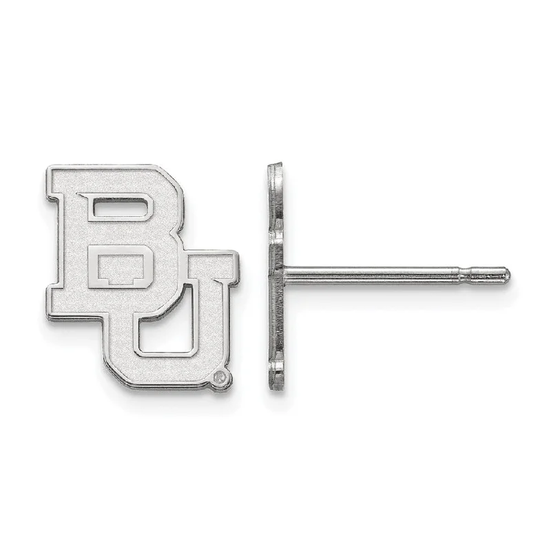 Elegant Crystal Earrings-14k White Gold Baylor University XS (Tiny) 'BU' Post Earrings