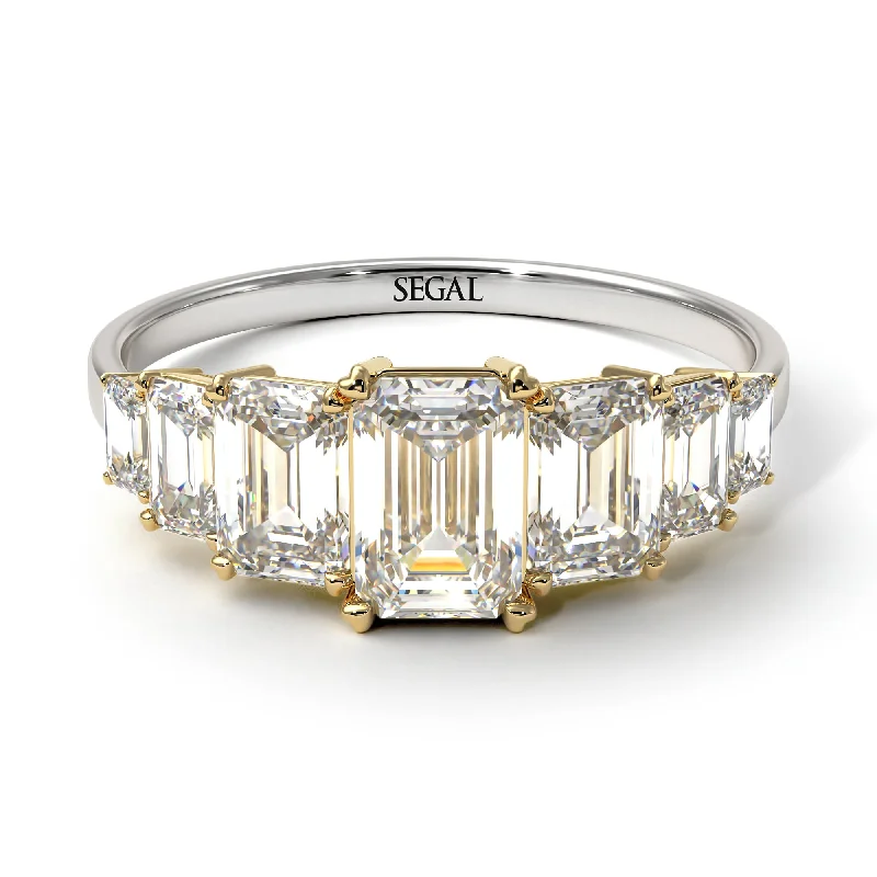 Elegant Gemstone Ring-Two Tones Emerald Cut Diamond Geometrical Ring - Briella No. 77