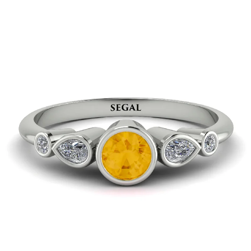 Classic White Gold Ring-Bezel Symmetrical Citrine Ring - Ivy No. 603