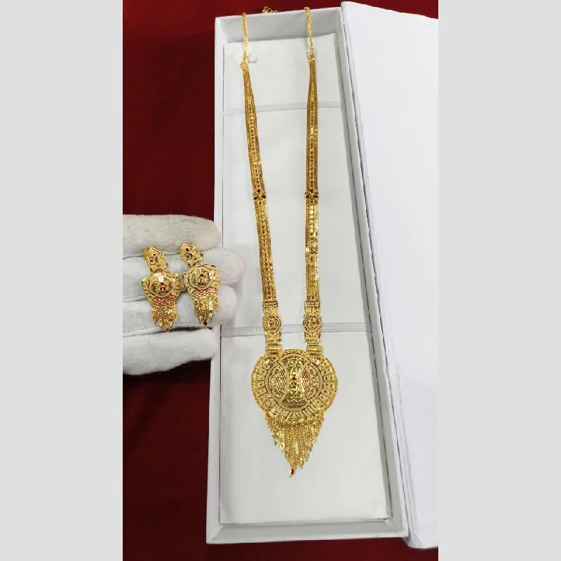 Designer Gold Necklace-Pari Art Jewellery Forming Long Necklace Set