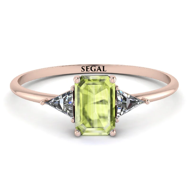 Fashionable Wedding Ring-Emerald Cut Peridot With Triangles Ring - Remi No. 702