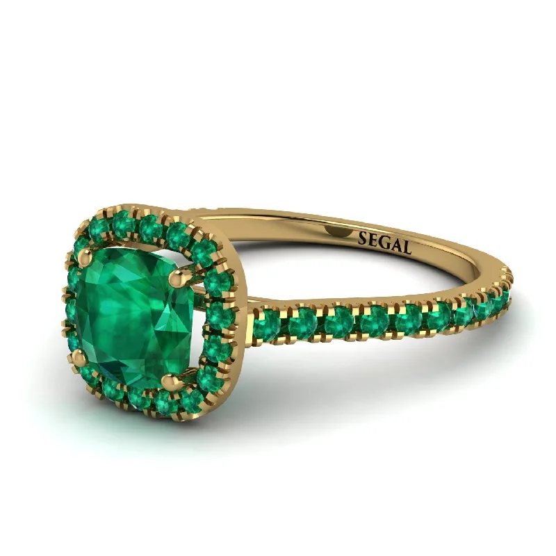 Wedding Ring Set with Diamonds-Custom 22k Cushion Emerald Halo Engagement Ring - Jade No. 190