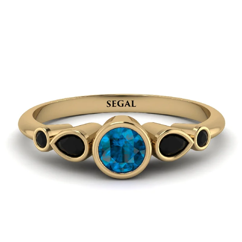 Luxury Diamond Ring-Bezel Symmetrical Blue Topaz Ring - Ivy No. 507