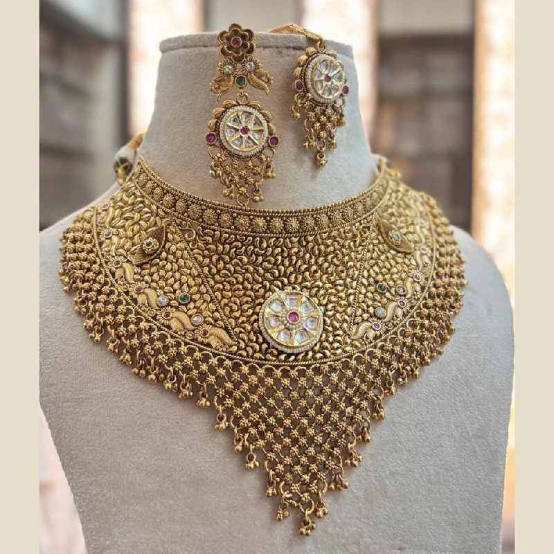 Crystal Bar Necklace-Jewel Addiction Gold Plated Pota Stone And Pearls Choker Necklace Set