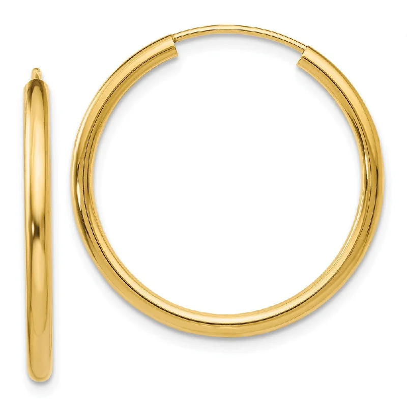 Chunky Gold Hoop Earrings-2mm x 26mm 14k Yellow Gold Polished Round Endless Hoop Earrings