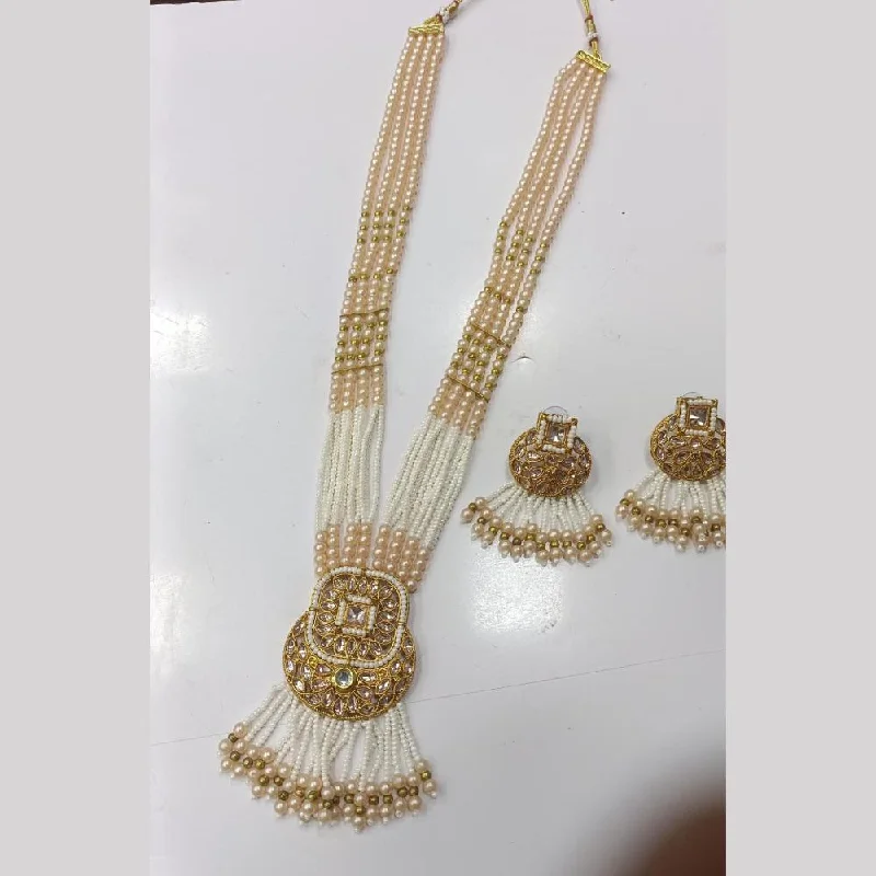 Double Chain Necklace-Manisha Jewellery Gold Plated Crystal Stone And Pearls Long Necklace Set