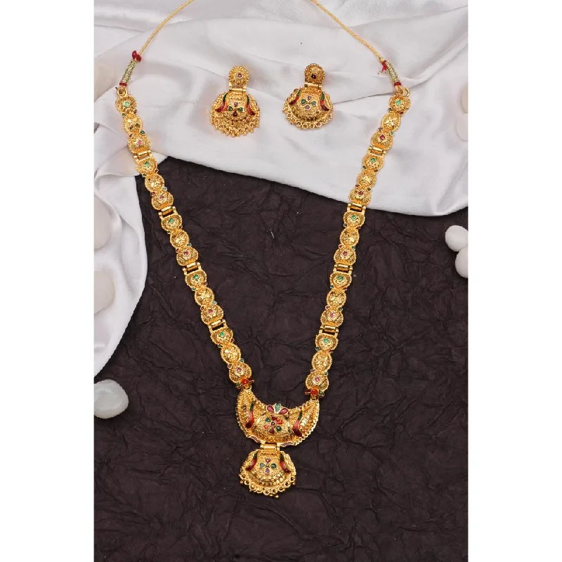 Sterling Silver Heart Necklace-Darshana Jewels Gold Plated Meenakari Long Necklace Set